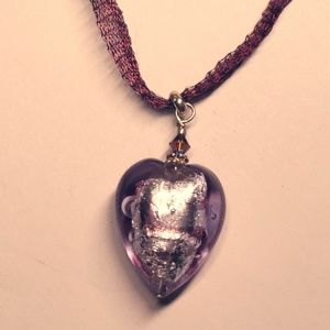 Murano/Venetian Lavendar Heart Necklace